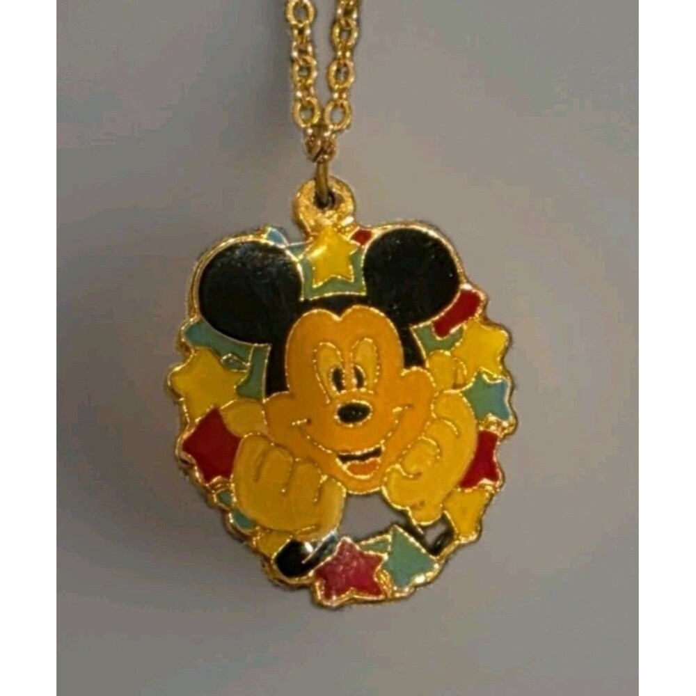 Vintage Disney AAi Mickey Mouse Enamel Star Pendant 16" Necklace Gold Tone 80s
